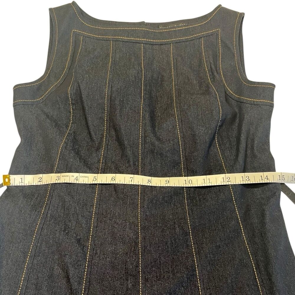 Sandra Darren Denim Fit Flare Dress Petite 4P Dark Wash Belted Workwear Chic - Picture 6 of 13